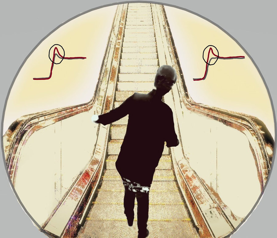 一个人在自动扶梯上的插图