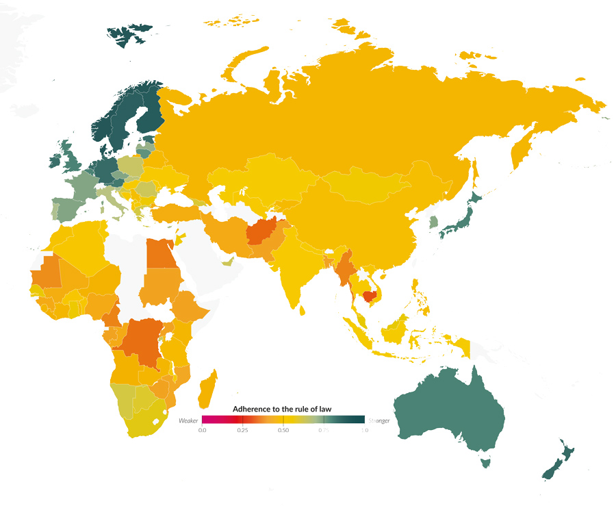 世界司法项目法治索引衡量不同国家遵守法治的情况